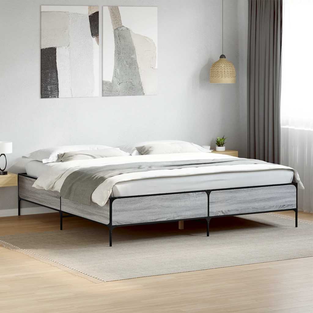 Okvir za krevet boja hrasta 200x200cm konstruirano drvo i metal