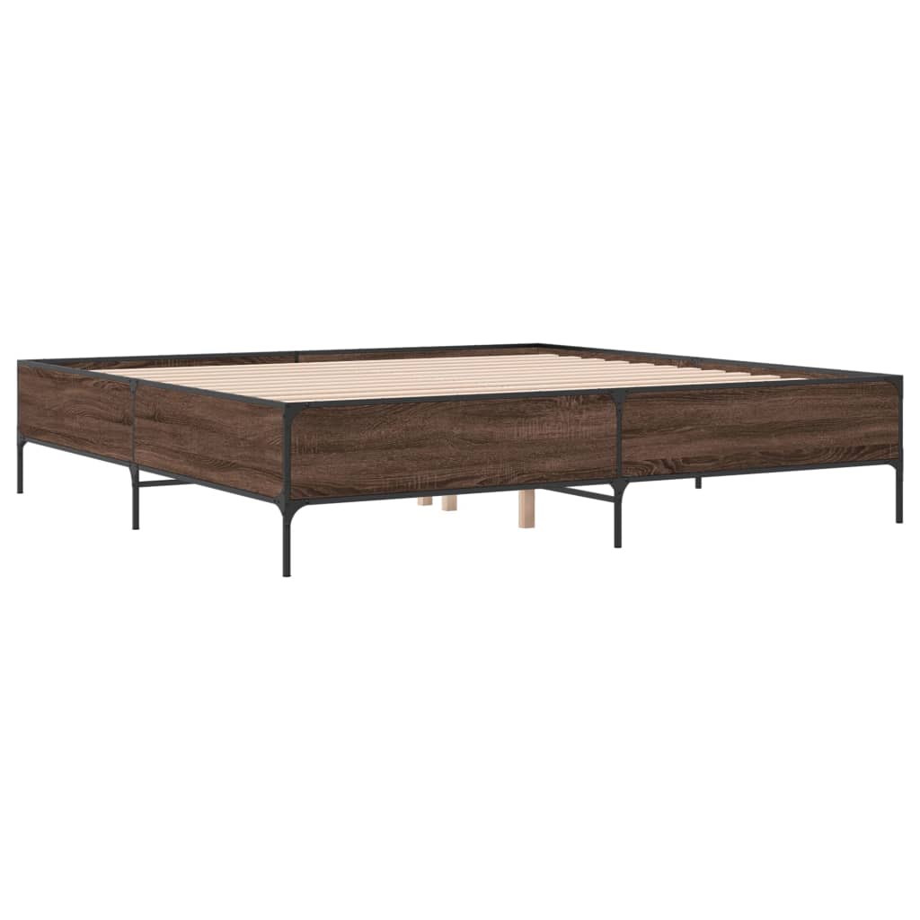 Okvir za krevet smeđi hrast 200x200cm konstruirano drvo i metal
