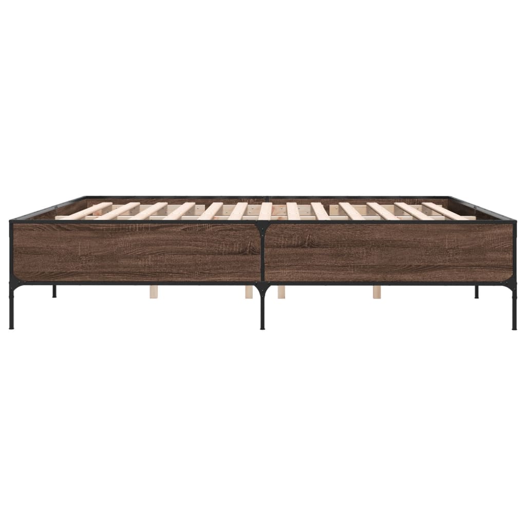 Okvir za krevet smeđi hrast 200x200cm konstruirano drvo i metal