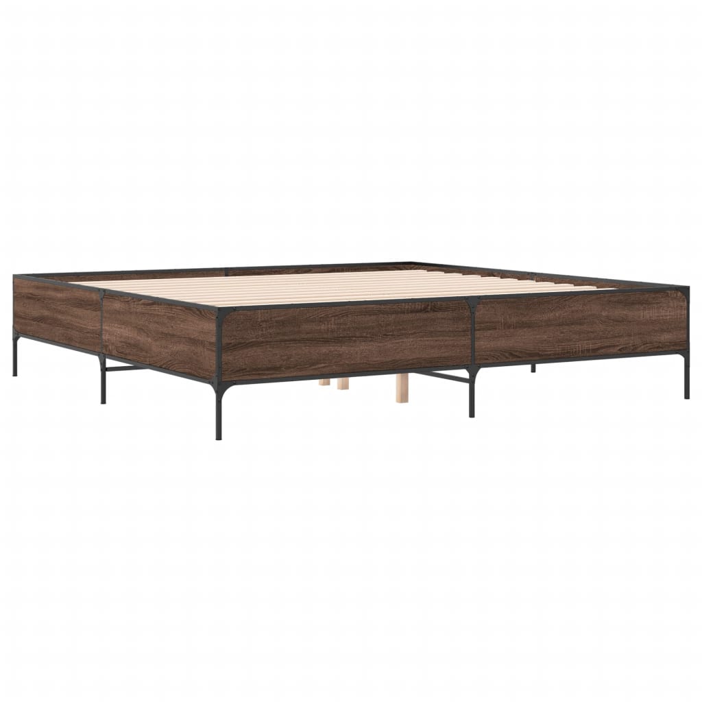 Okvir za krevet smeđi hrast 200x200cm konstruirano drvo i metal