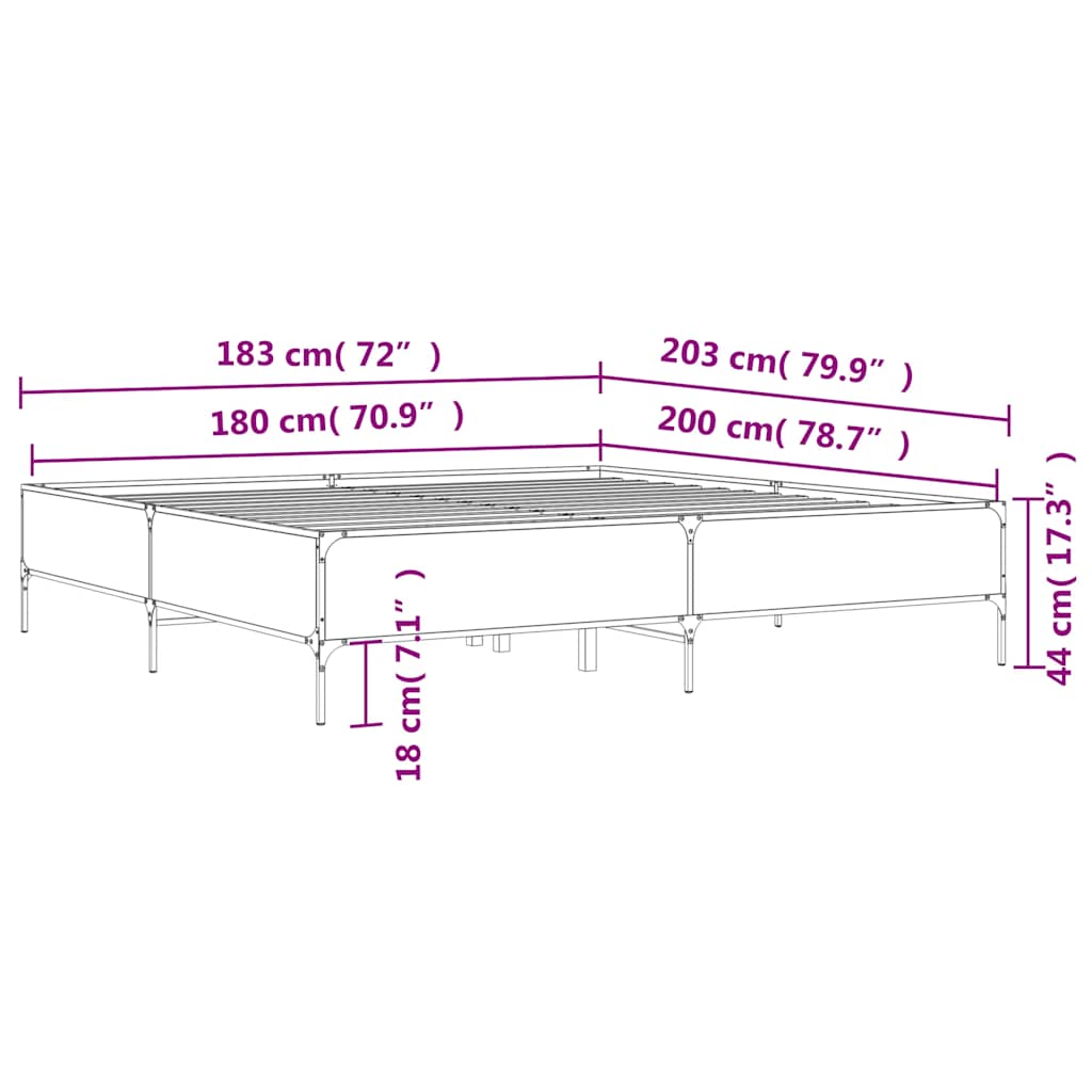 Okvir kreveta boja hrasta 180x200 cm konstruiranog drvo i metal