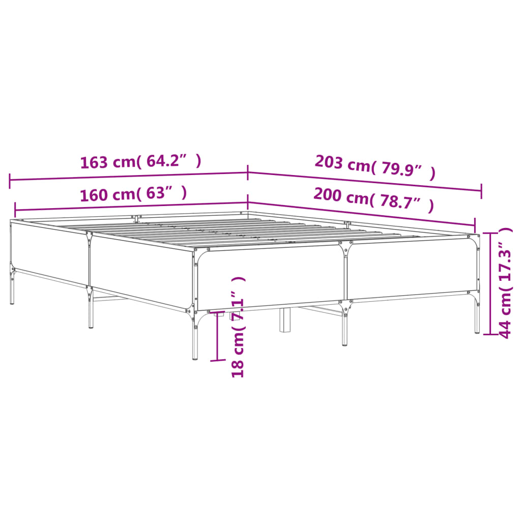 Okvir kreveta boja hrasta 160x200 cm konstruirano drvo i metal