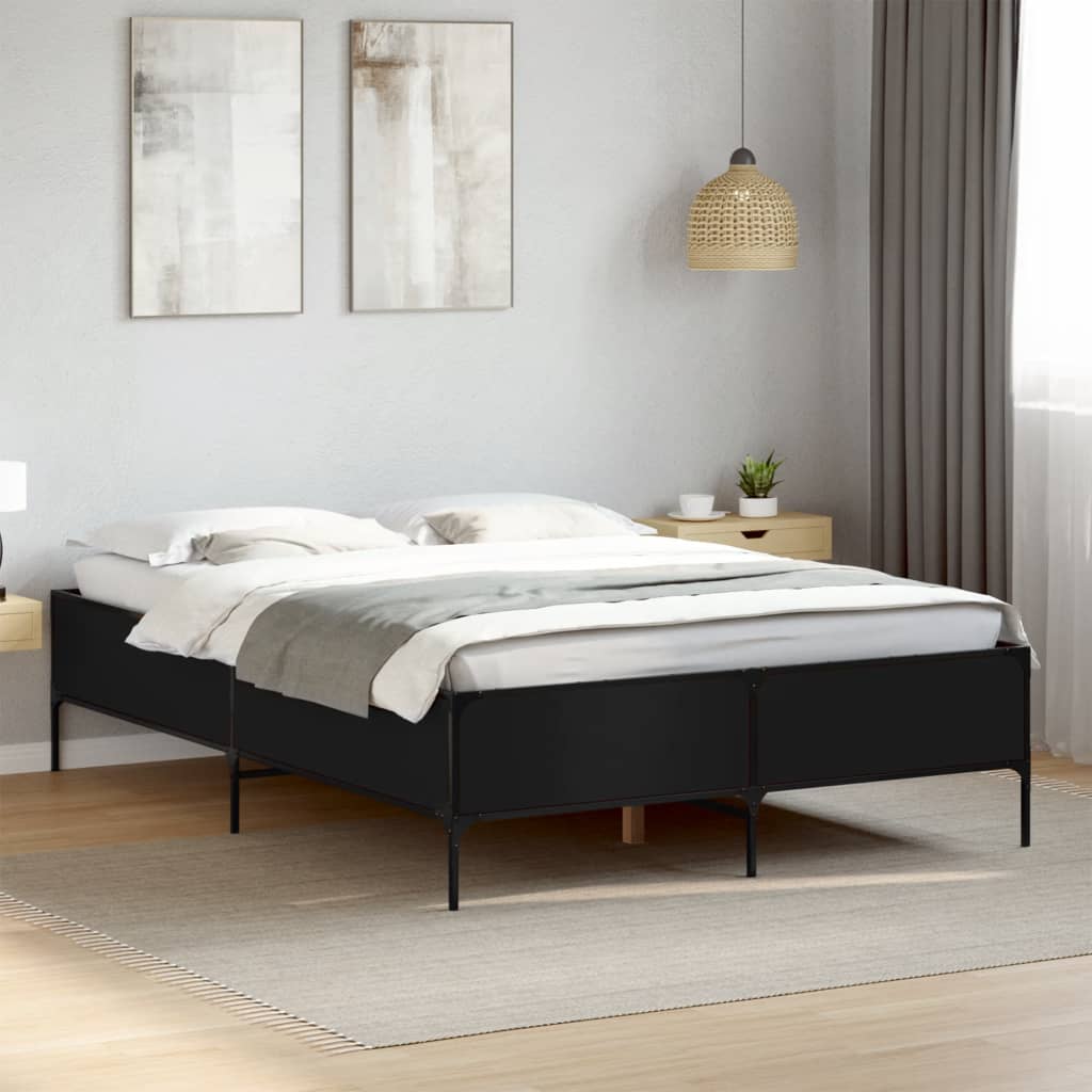 Okvir za krevet crni 150x200 cm konstruirano drvo i metal