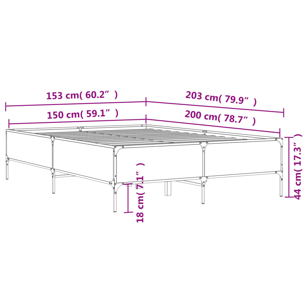 Okvir za krevet boja hrasta 150x200cm konstruirano drvo i metal