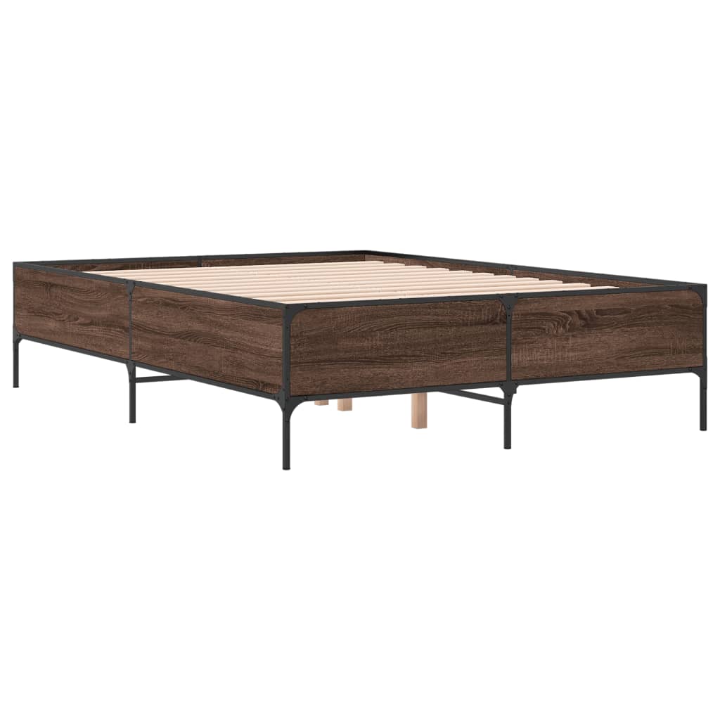 Okvir za krevet smeđi hrast 150x200cm konstruirano drvo i metal