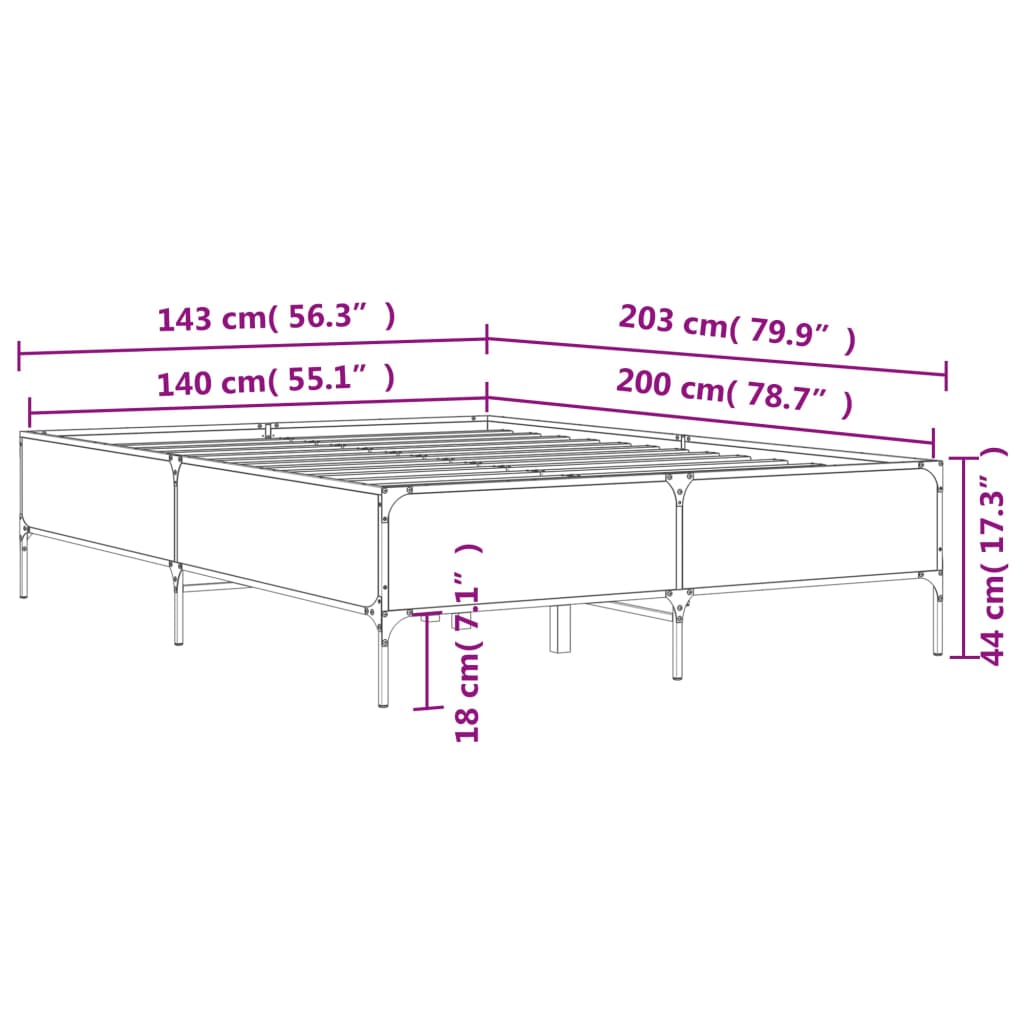 Okvir kreveta crni 140 x 200 cm od konstruiranog drva i metala