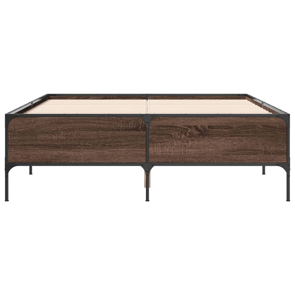 Okvir kreveta smeđi hrast 140x200cm konstruirano drvo i metal
