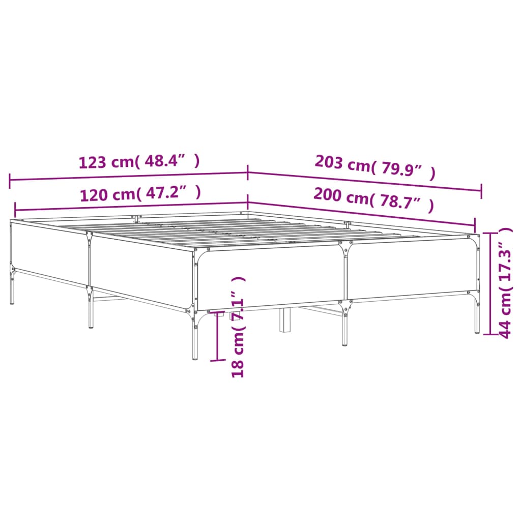 Okvir kreveta boja hrasta 120x200 cm konstruirano drvo i metal