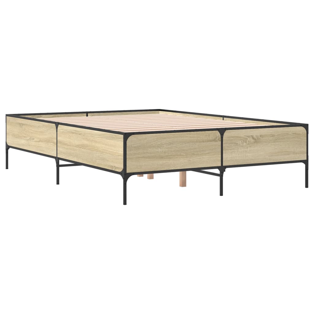 Okvir za krevet boja hrasta 140x190cm konstruirano drvo i metal