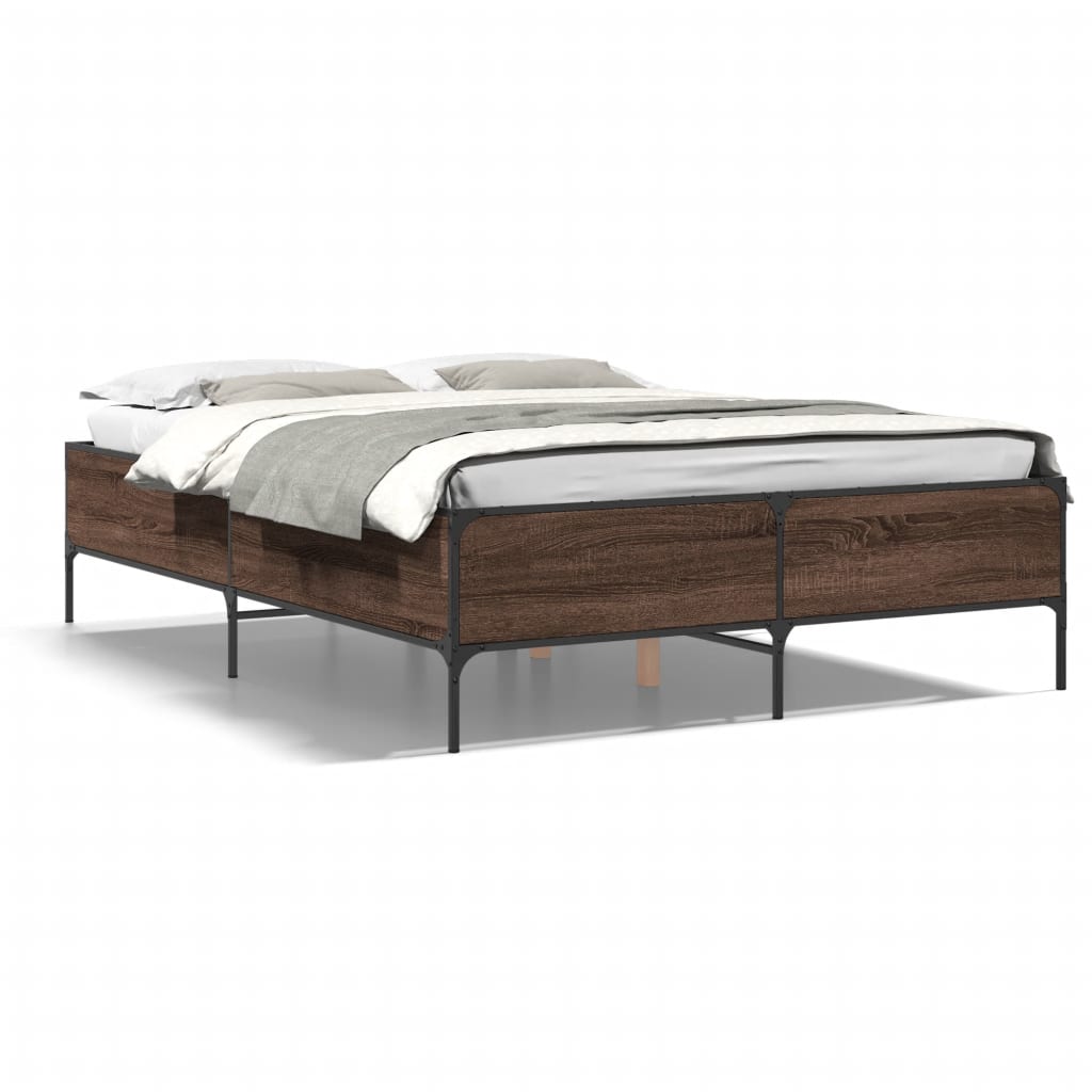 Okvir za krevet smeđi hrast 140x190cm konstruirano drvo i metal