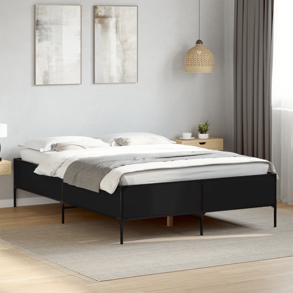 Okvir za krevet crni 135x190 cm konstruirano drvo i metal