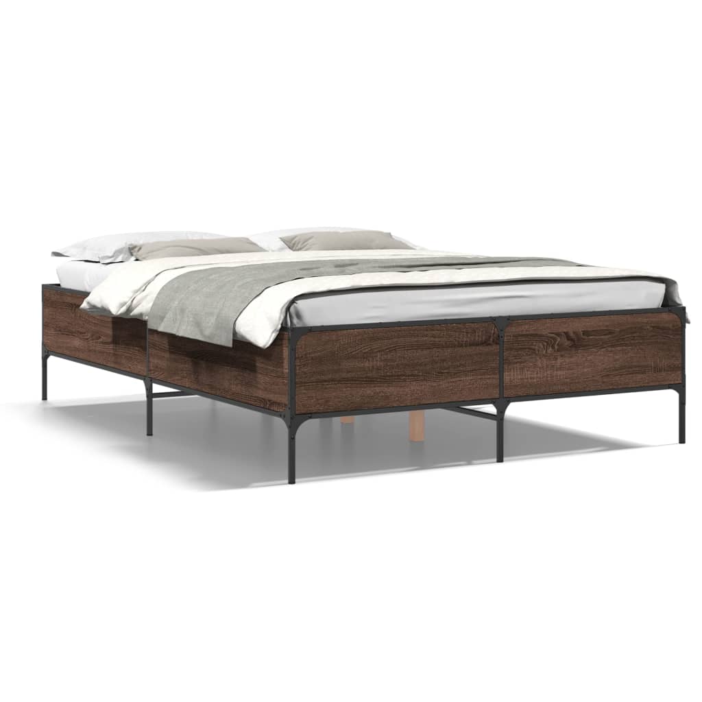 Okvir za krevet smeđi hrast 135x190cm konstruirano drvo i metal