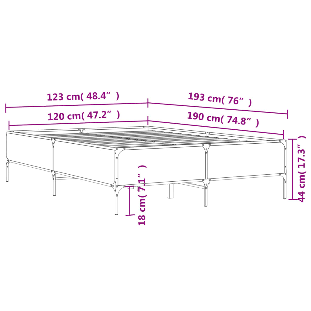 Okvir za krevet boja hrasta 120x190cm konstruirano drvo i metal