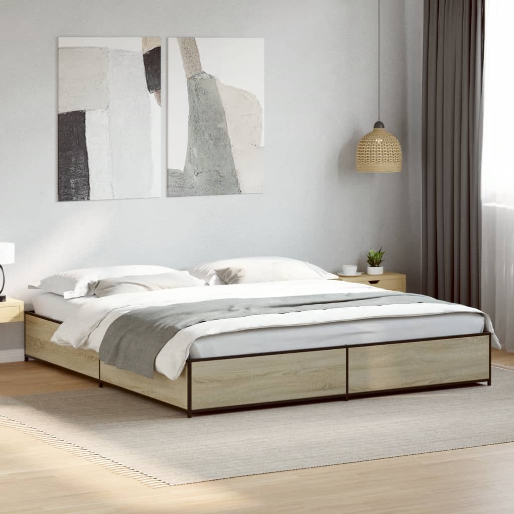 Okvir za krevet boja hrasta 200x200cm konstruirano drvo i metal