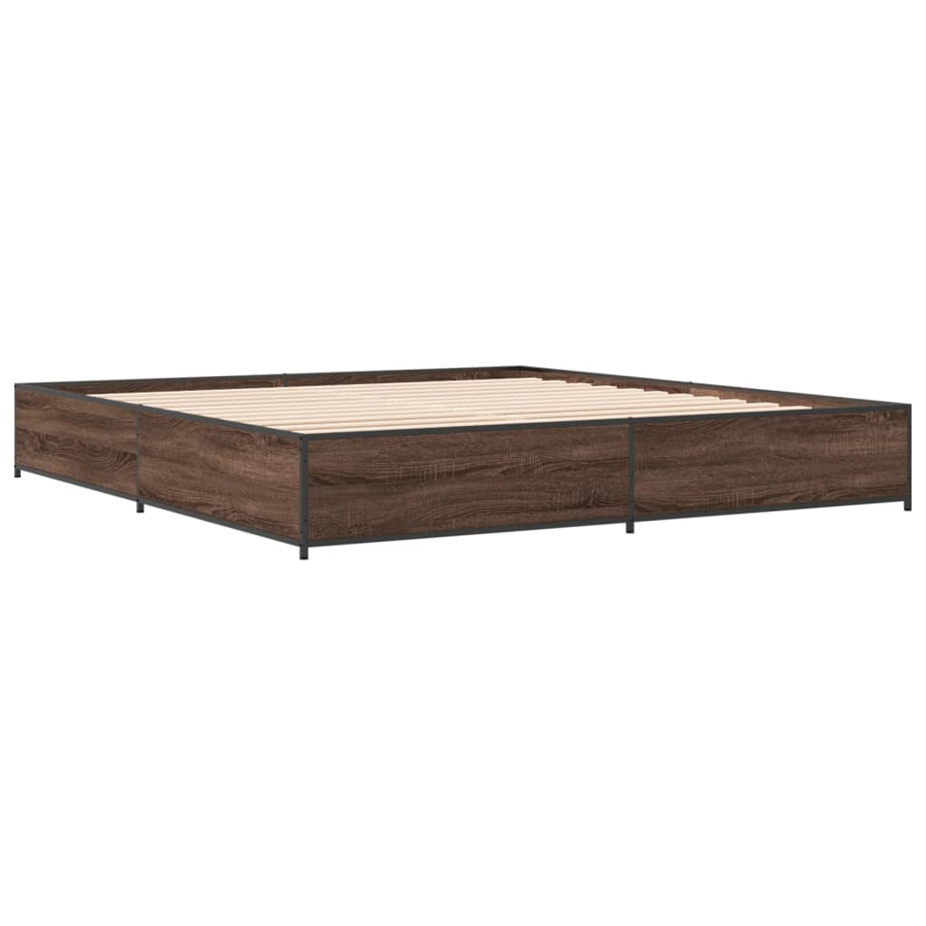 Okvir za krevet smeđi hrast 200x200cm konstruirano drvo i metal