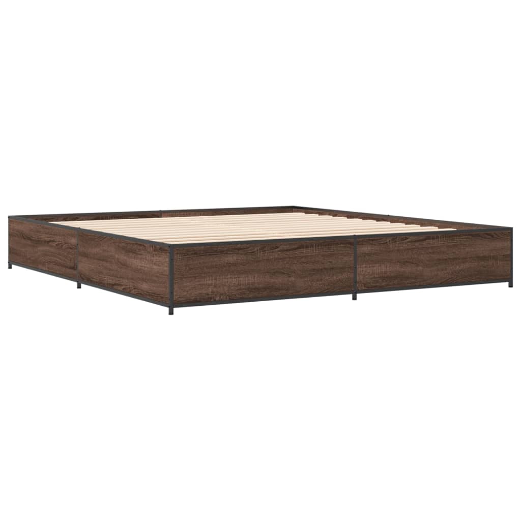 Okvir za krevet smeđi hrast 200x200cm konstruirano drvo i metal