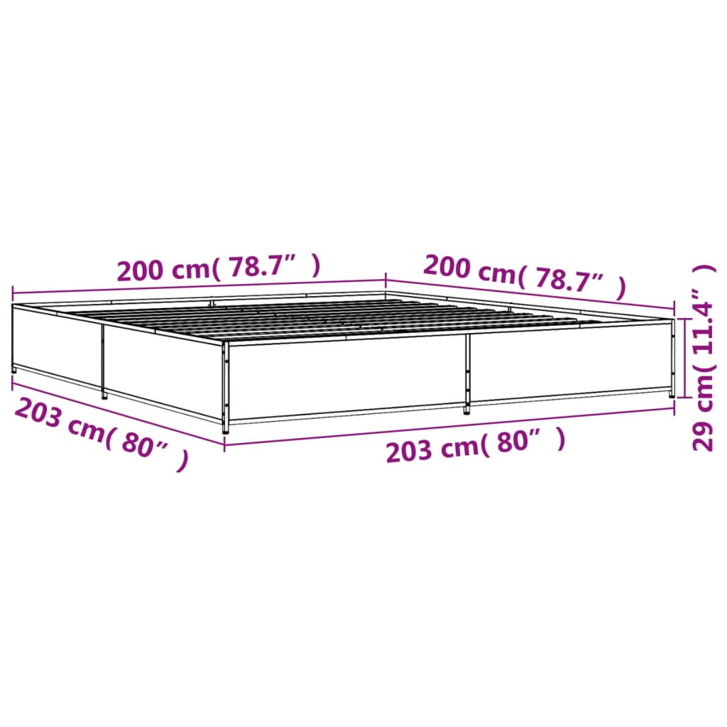 Okvir za krevet smeđi hrast 200x200cm konstruirano drvo i metal