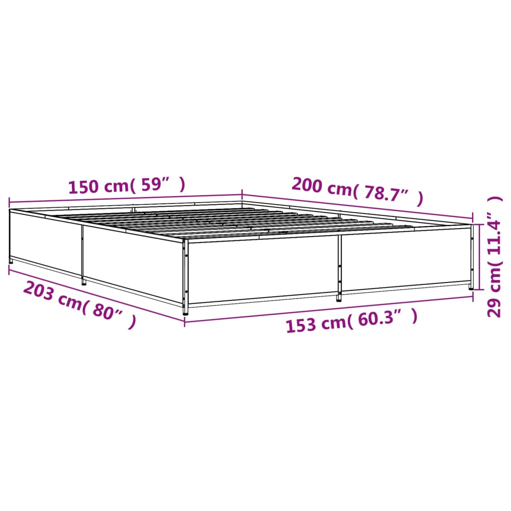 Okvir za krevet crni 150x200 cm konstruirano drvo i metal