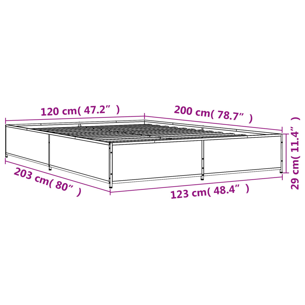 Okvir kreveta crni 120 x 200 cm od konstruiranog drvo i metal