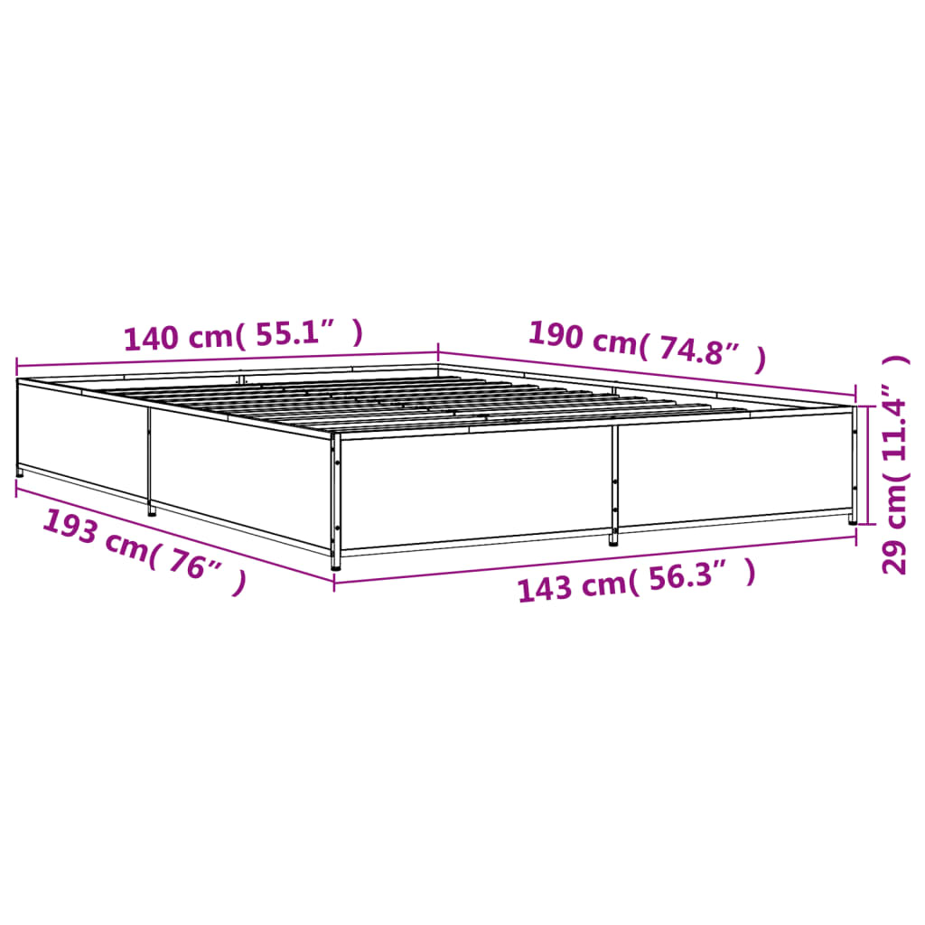 Okvir za krevet crni 140x190 cm konstruirano drvo i metal