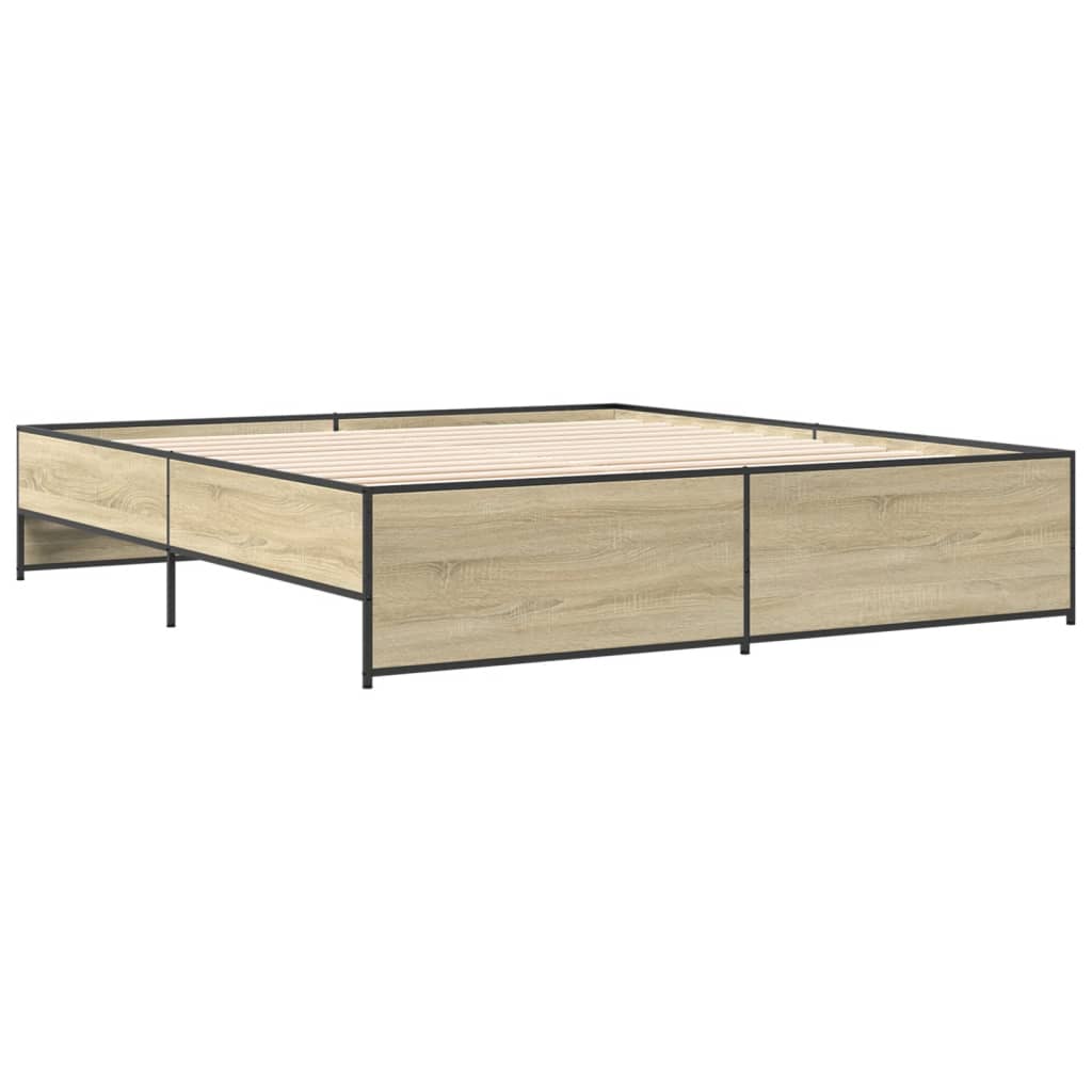 Okvir za krevet boja hrasta 200x200cm konstruirano drvo i metal
