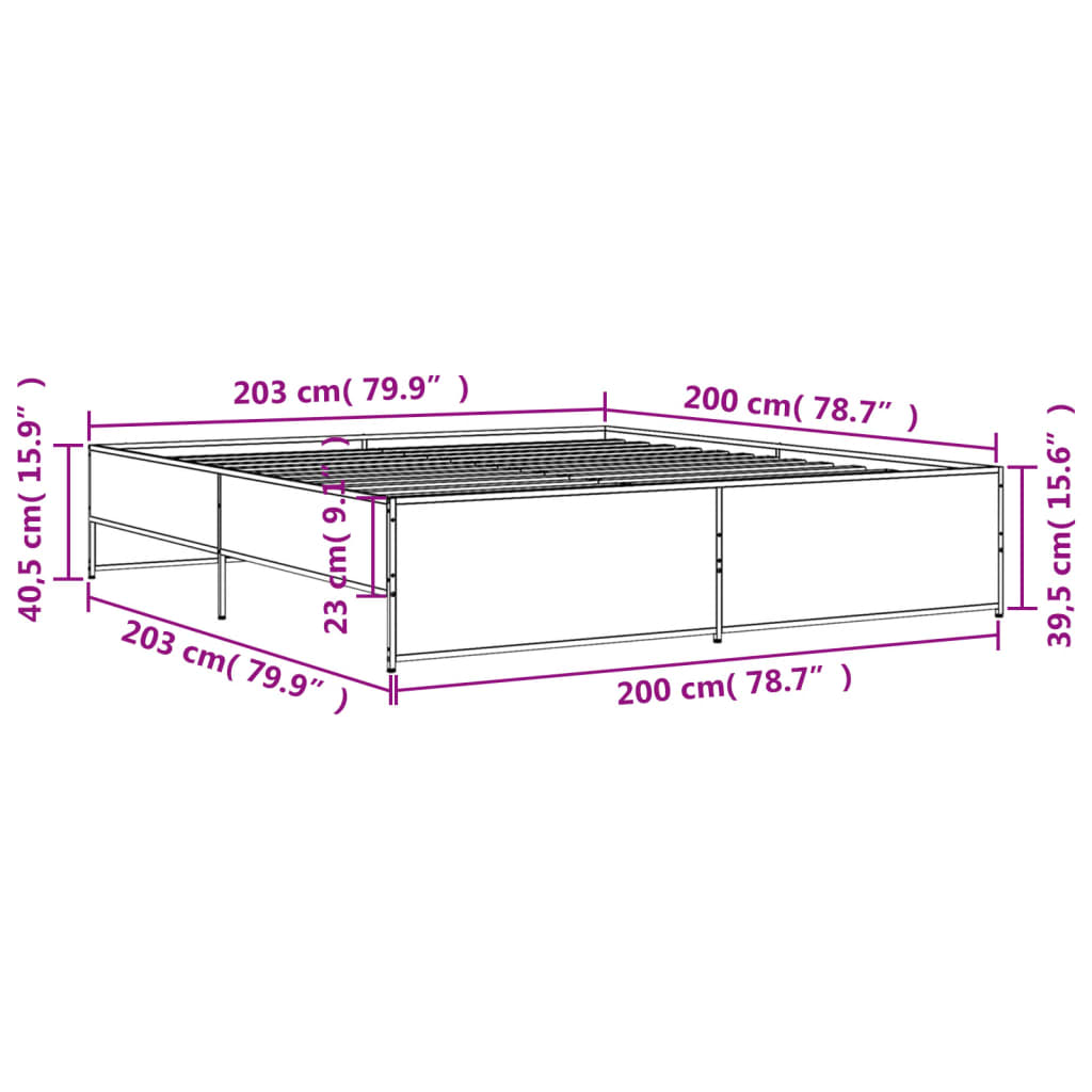 Okvir za krevet boja hrasta 200x200cm konstruirano drvo i metal