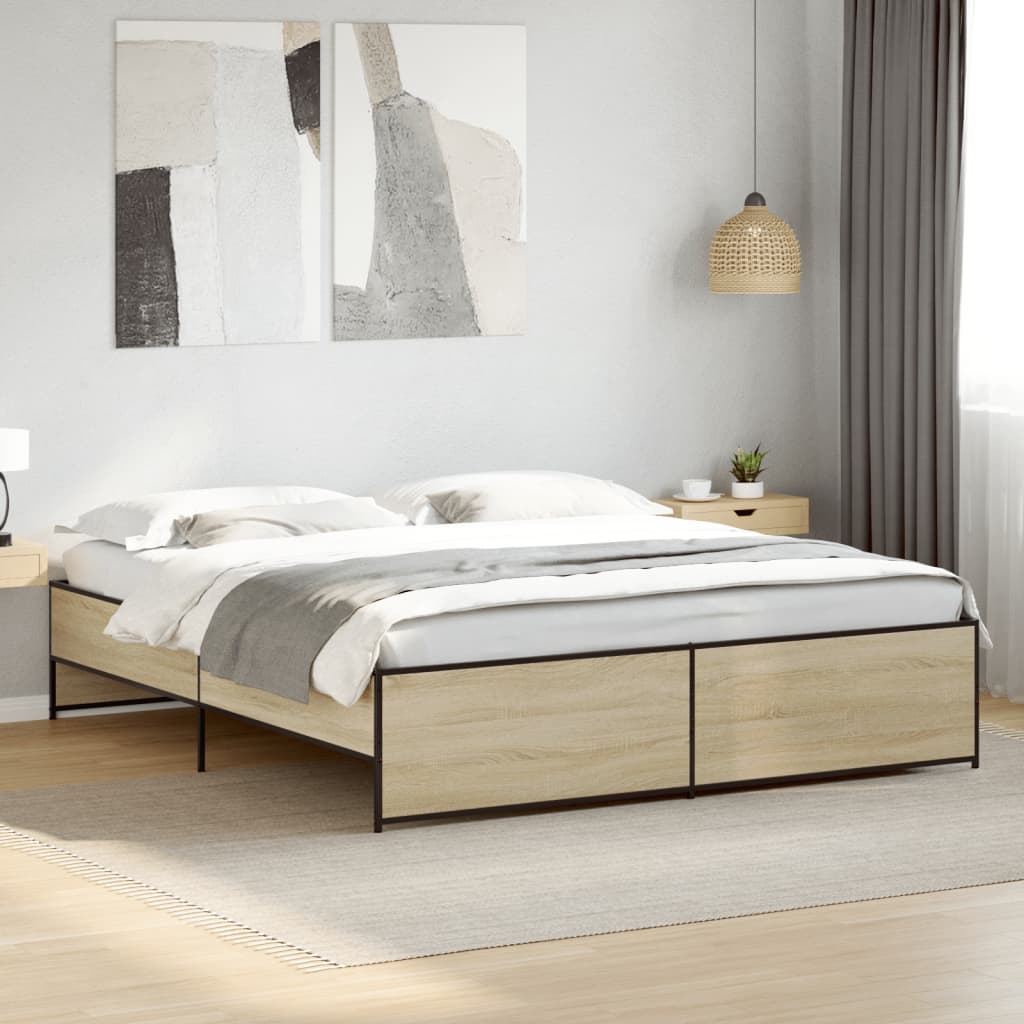 Okvir za krevet boja hrasta 200x200cm konstruirano drvo i metal