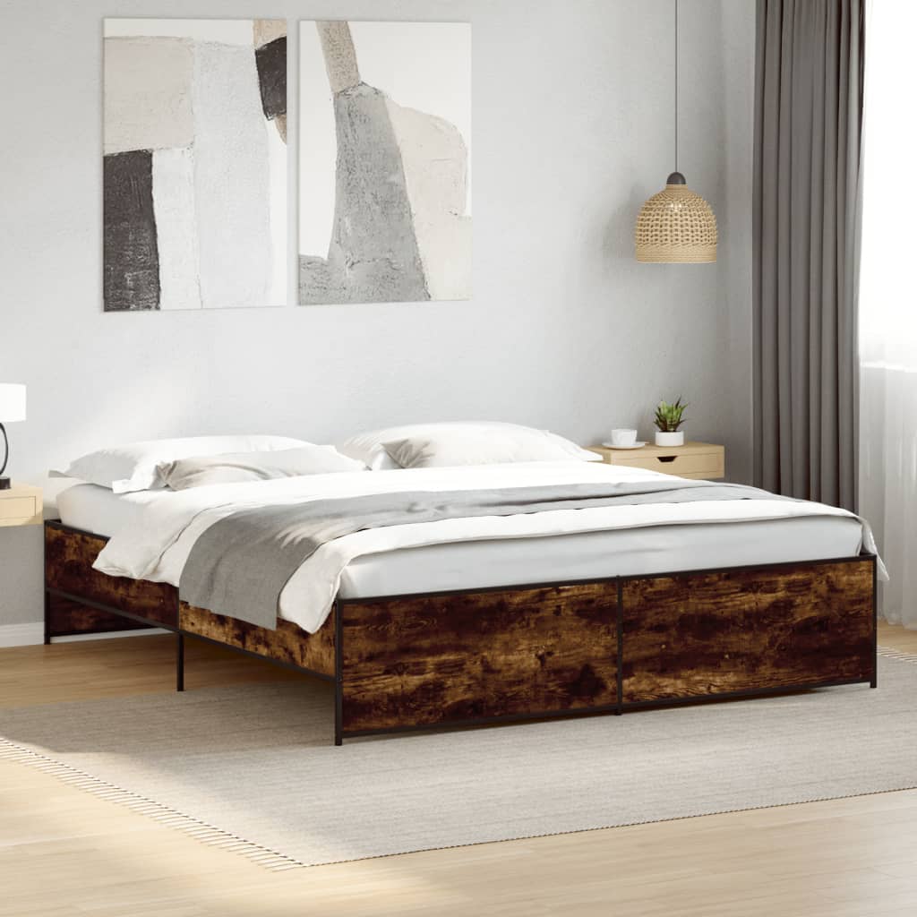 Okvir za krevet boja hrasta 200x200cm konstruirano drvo i metal