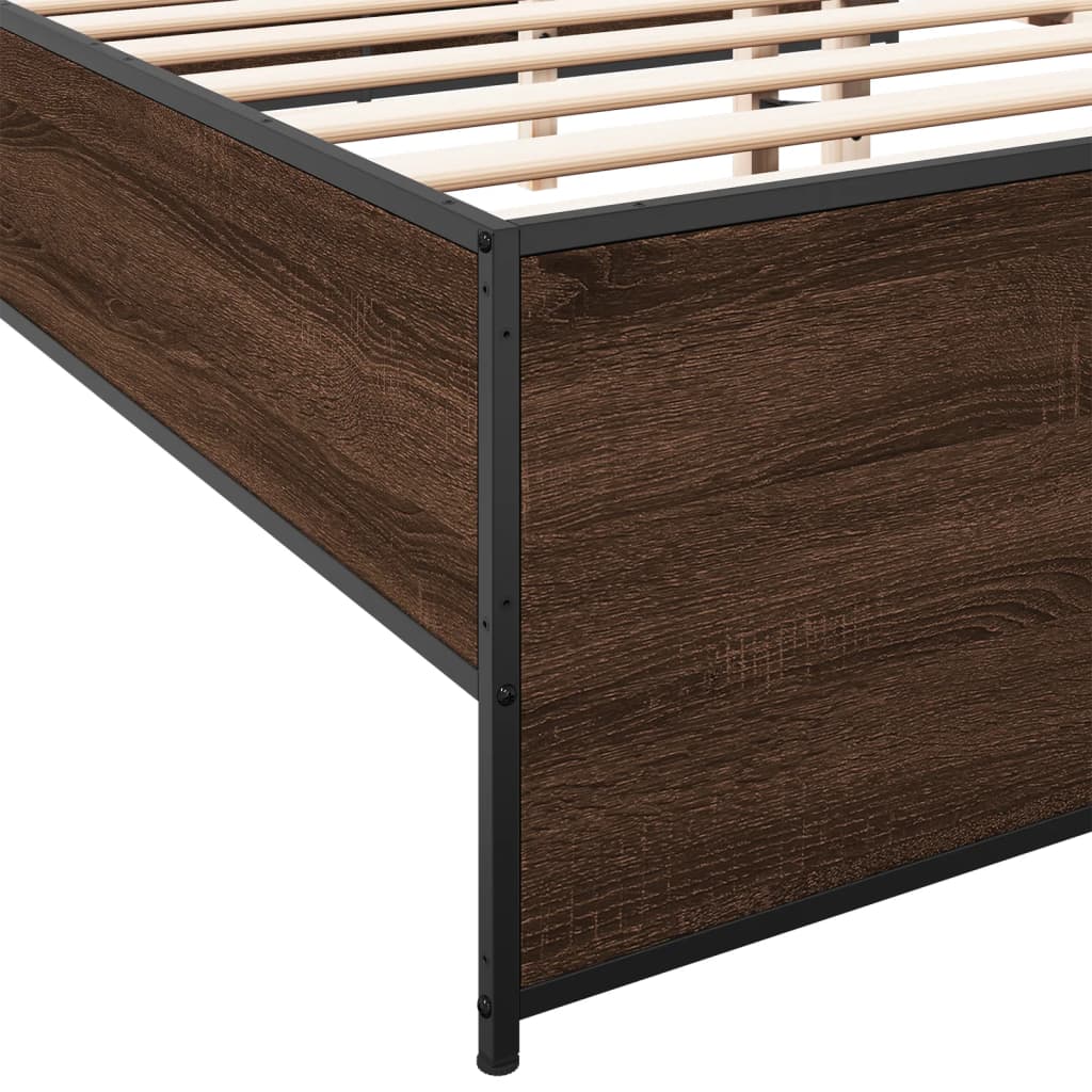 Okvir za krevet smeđi hrast 200x200cm konstruirano drvo i metal
