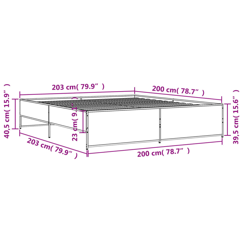 Okvir za krevet smeđi hrast 200x200cm konstruirano drvo i metal