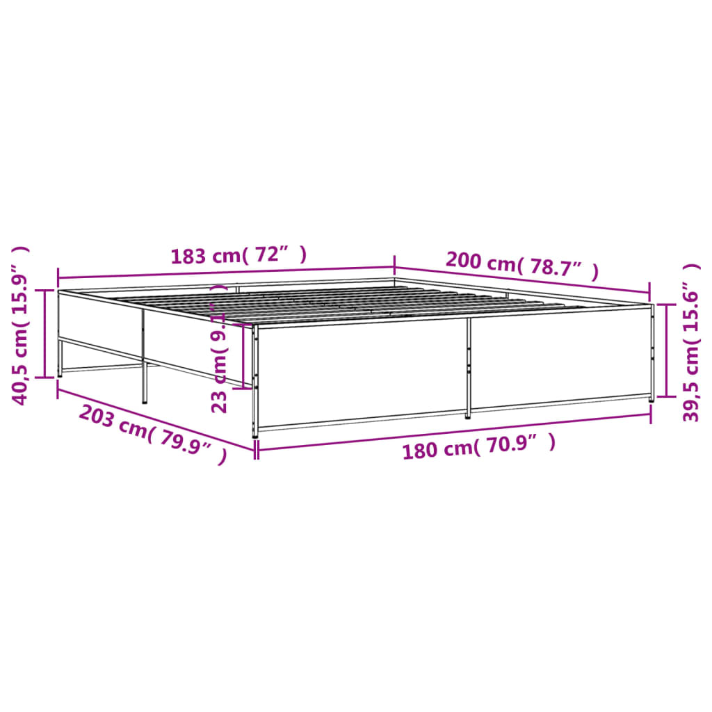 Okvir za krevet boja hrasta 180x200cm konstruirano drvo i metal