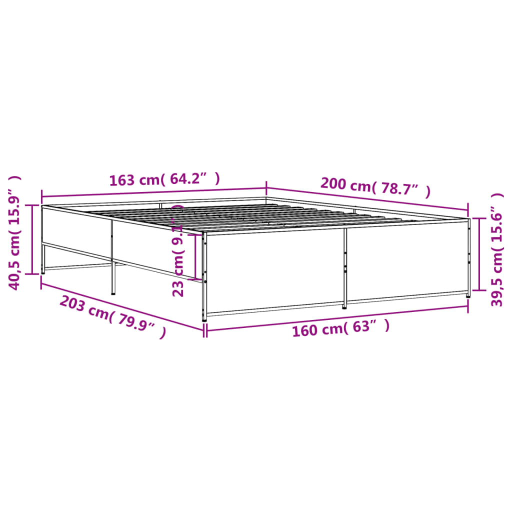 Okvir kreveta boja hrasta 160x200 cm konstruirano drvo i metal