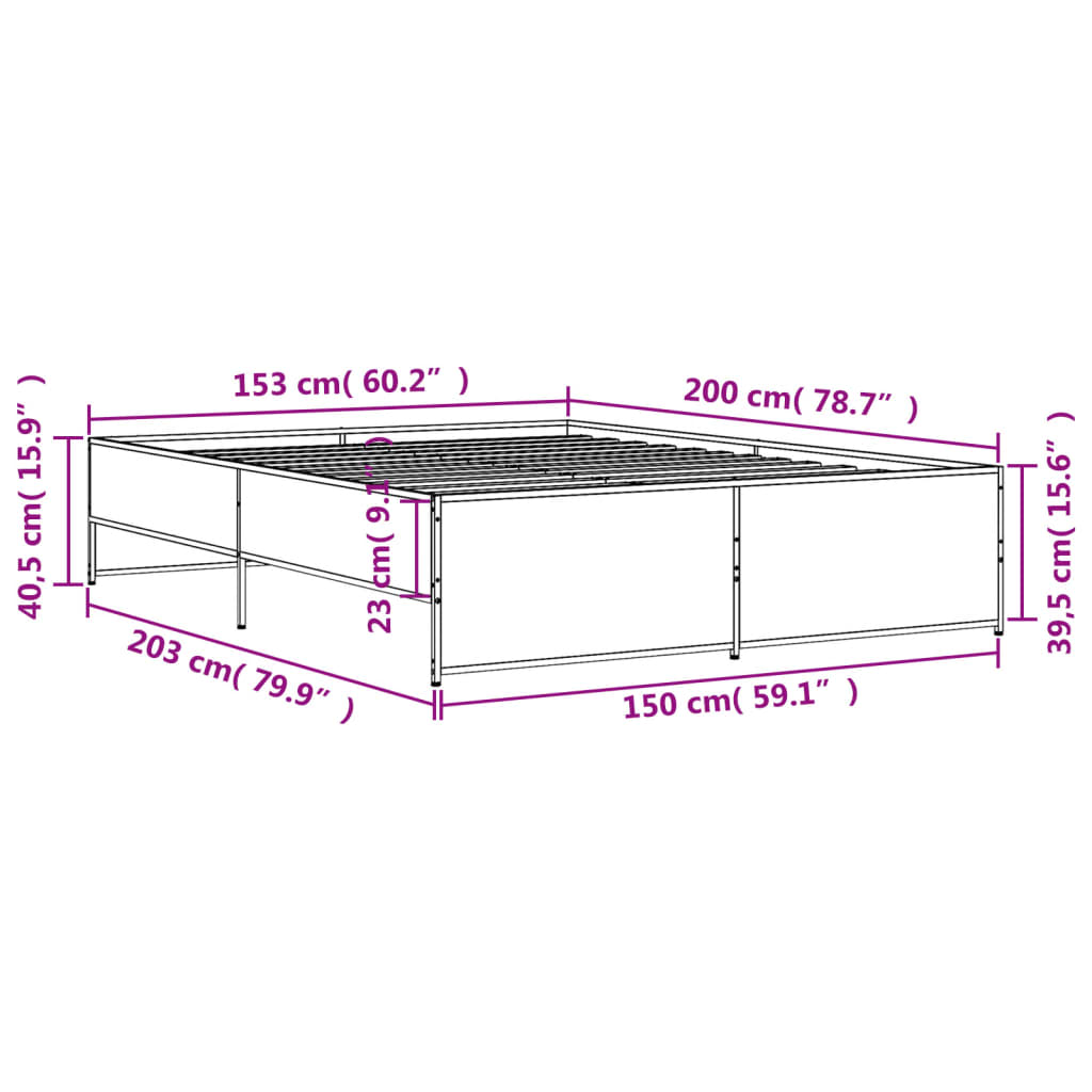 Okvir za krevet boja hrasta 150x200cm konstruirano drvo i metal