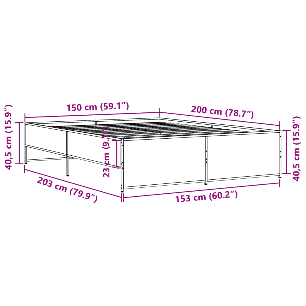 Okvir za krevet smeđi hrast 150x200cm konstruirano drvo i metal