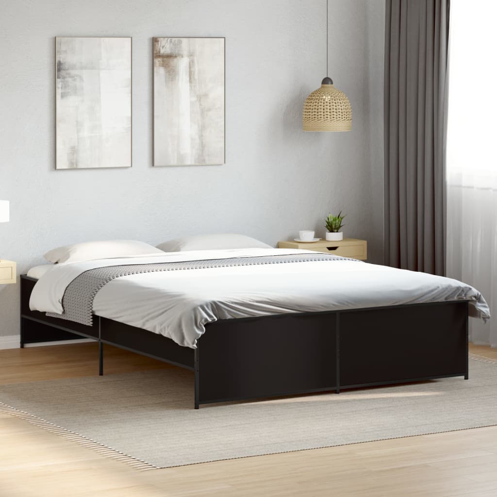 Okvir kreveta crni 140 x 200 cm od konstruiranog drva i metala