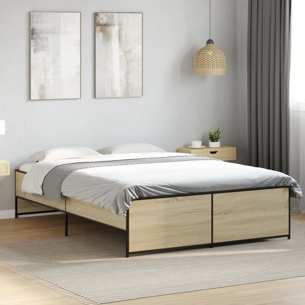 Okvir za krevet boja hrasta 140x190cm konstruirano drvo i metal