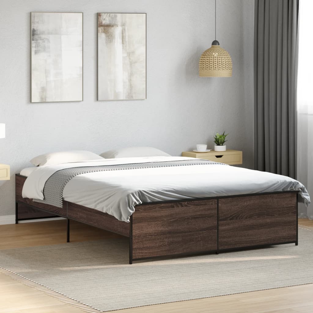 Okvir za krevet smeđi hrast 140x190cm konstruirano drvo i metal