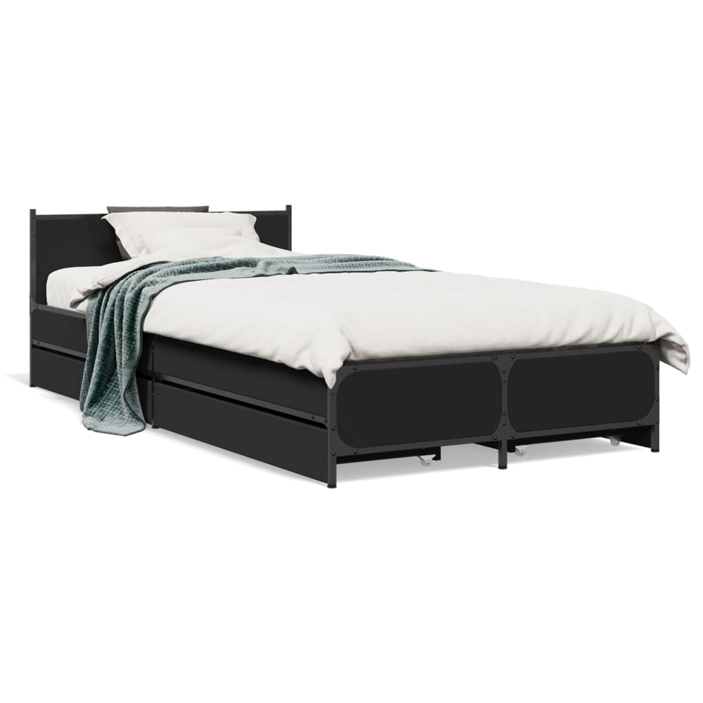 Okvir kreveta s ladicama crni 75 x 190 cm konstruirano drvo