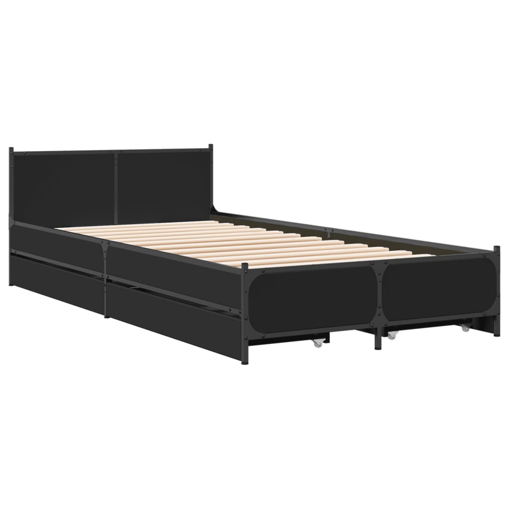 Okvir kreveta s ladicama crni 75 x 190 cm konstruirano drvo