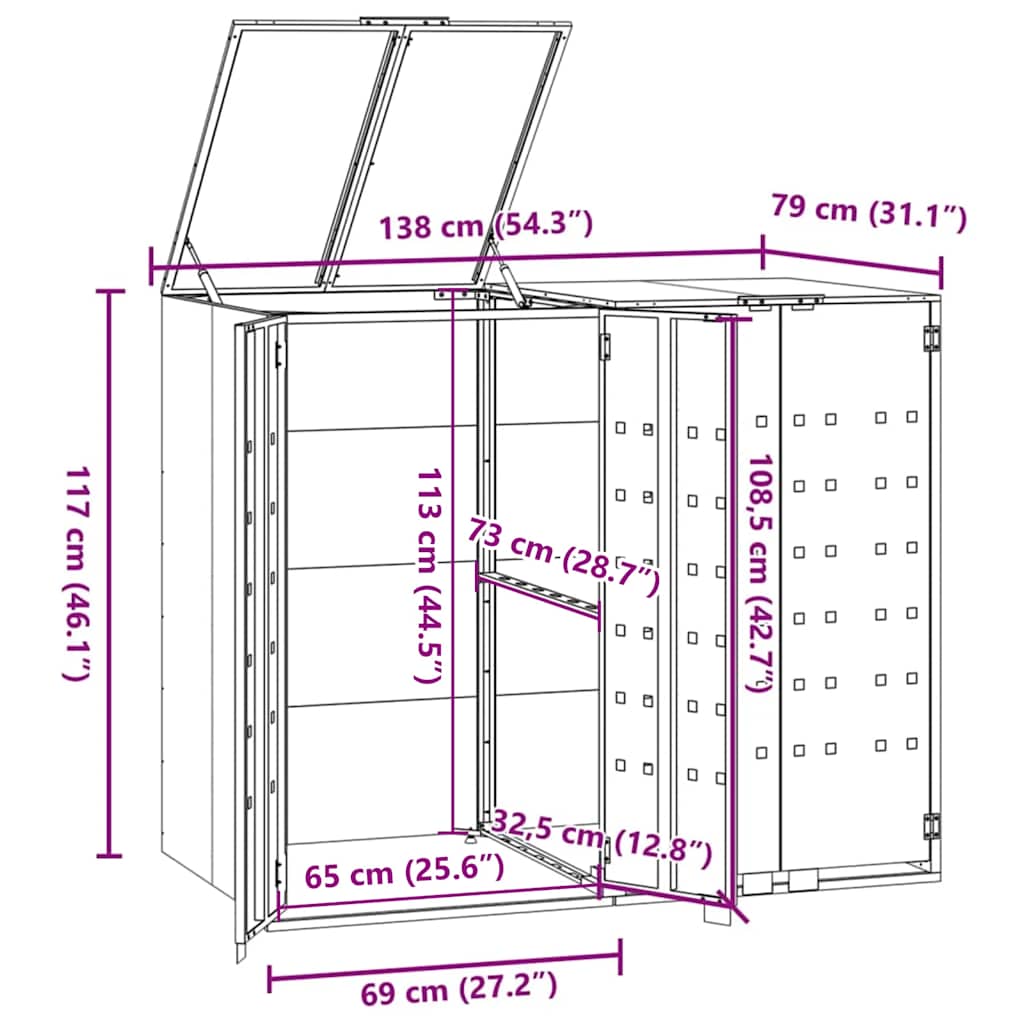Spremište za 2 kanta za otpad sivo 138x79x117 cm čelično