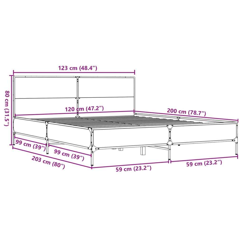 Okvir kreveta boja hrasta 120x200 cm konstruirano drvo i metal