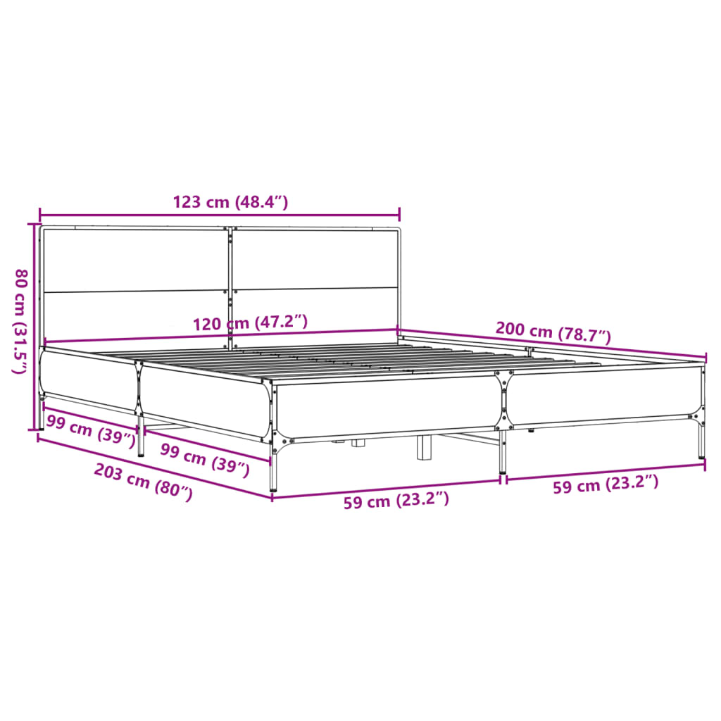 Okvir kreveta boja hrasta 120x200 cm konstruirano drvo i metal