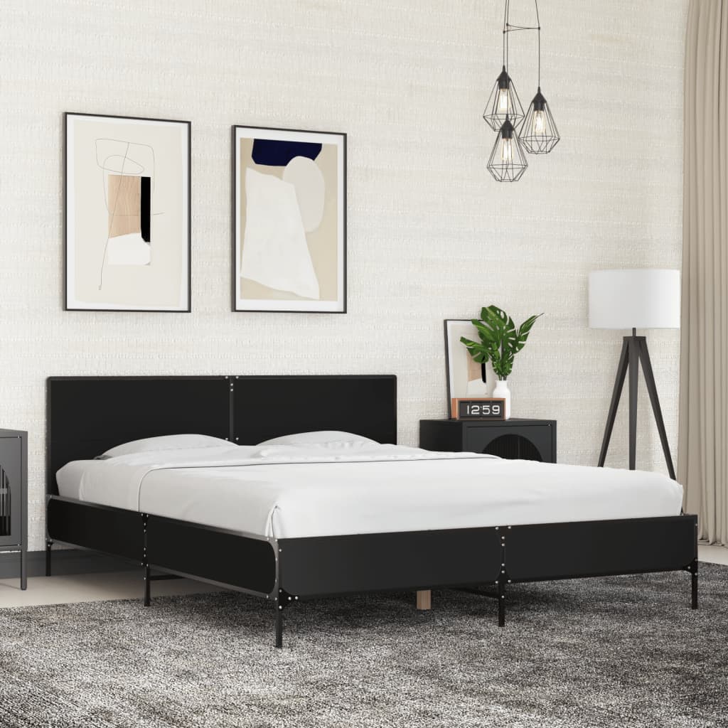 Okvir za krevet crni 150x200 cm konstruirano drvo i metal