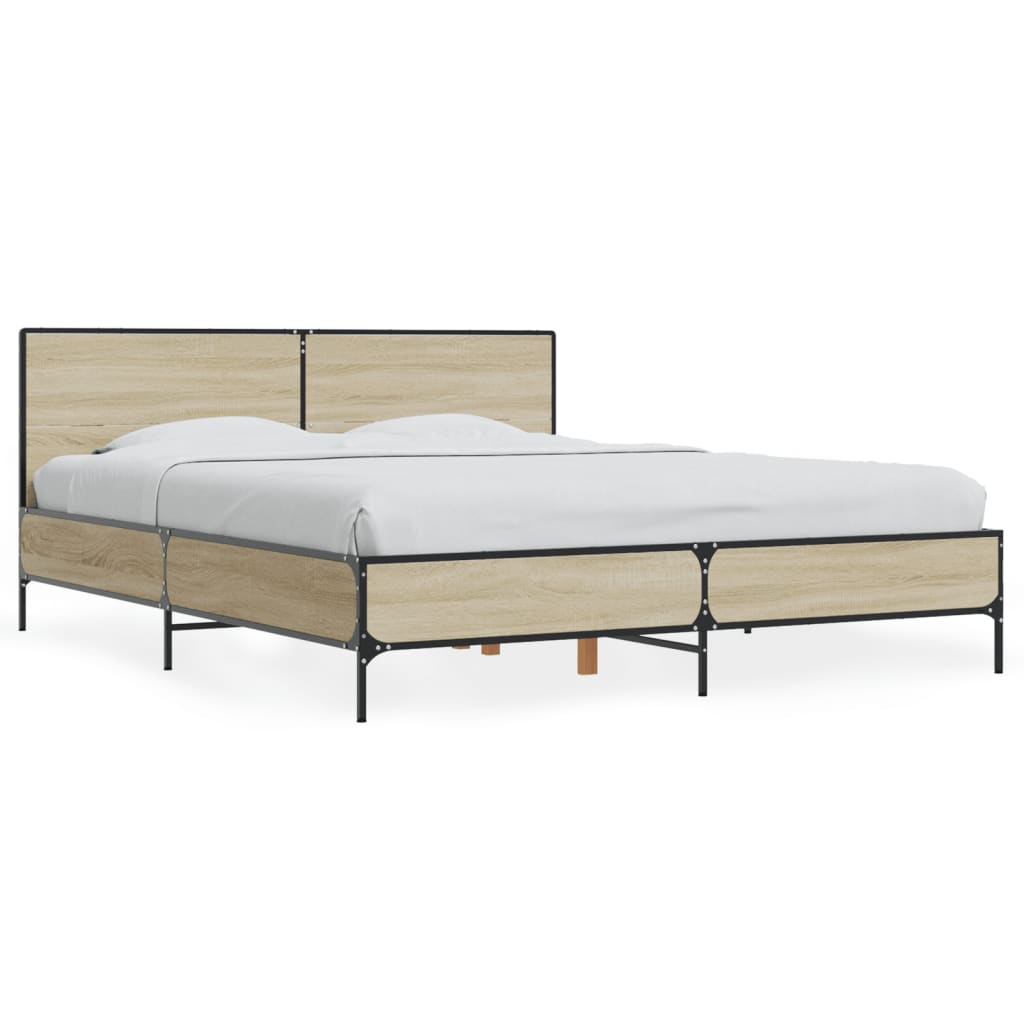 Okvir za krevet boja hrasta 150x200cm konstruirano drvo i metal