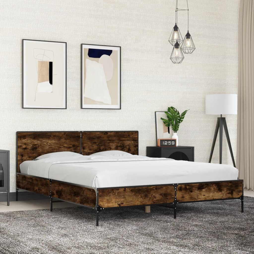 Okvir za krevet boja hrasta 150x200cm konstruirano drvo i metal