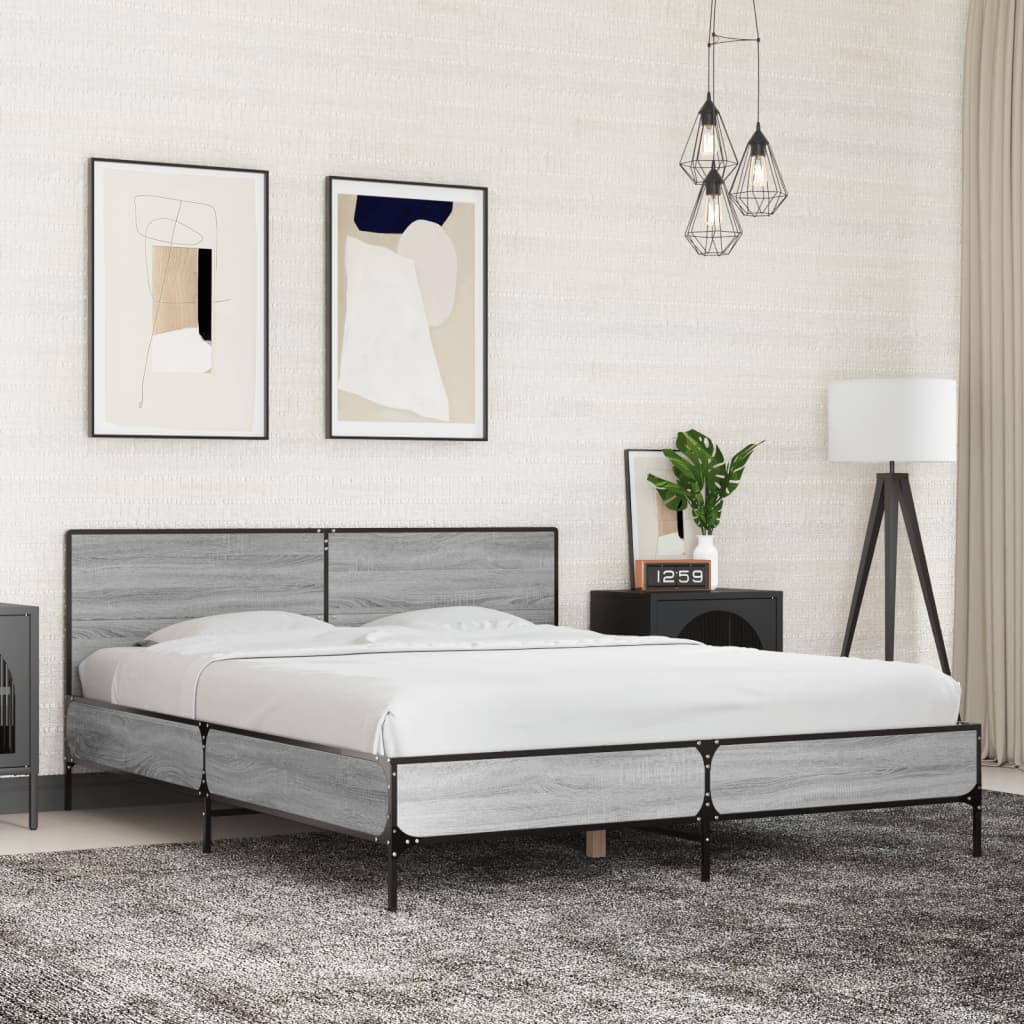 Okvir za krevet boja hrasta 150x200cm konstruirano drvo i metal