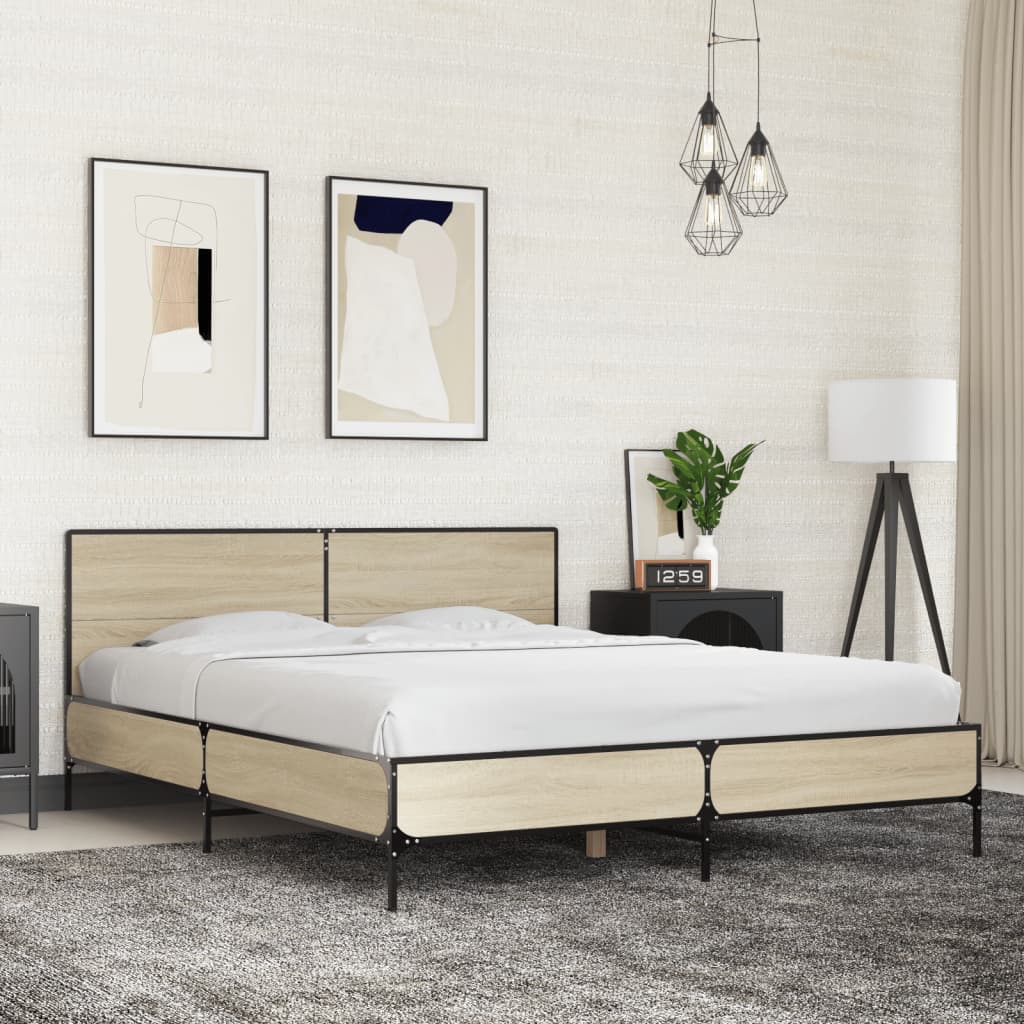 Okvir za krevet boja hrasta 160x200 cm konstruiran drvo i metal