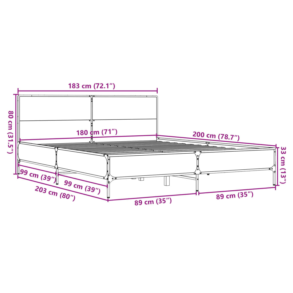 Okvir za krevet crni 180 x 200 cm konstruirano drvo i metal