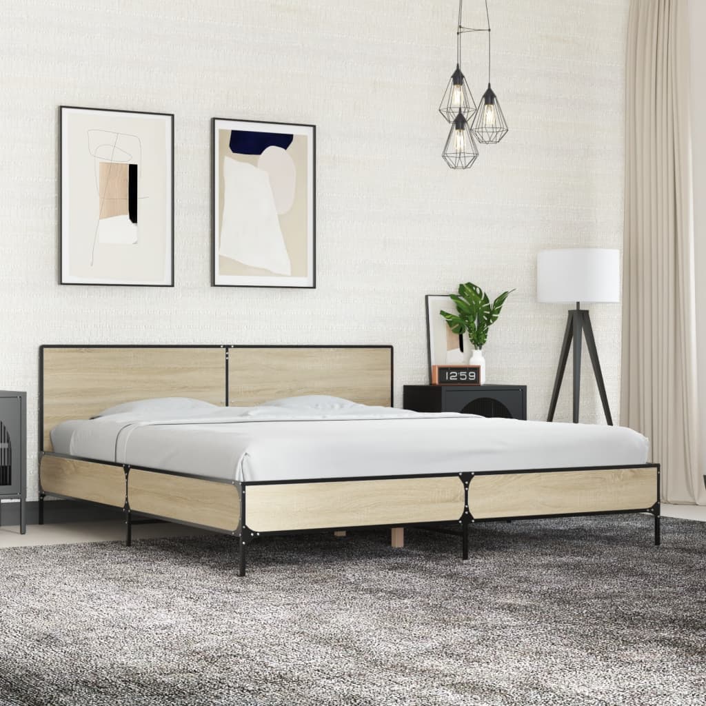 Okvir za krevet boja hrasta 200x200cm konstruirano drvo i metal