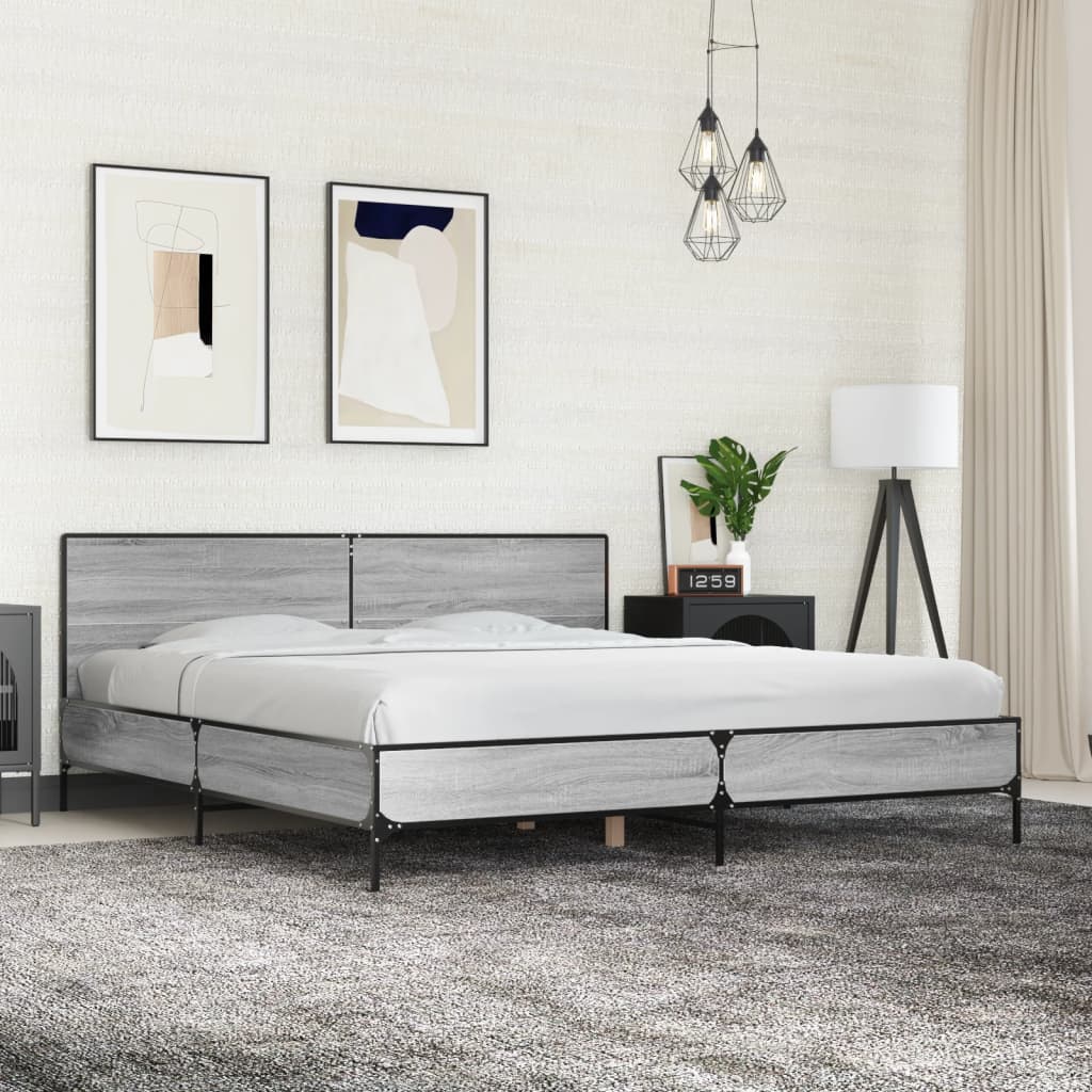 Okvir za krevet boja hrasta 200x200cm konstruirano drvo i metal